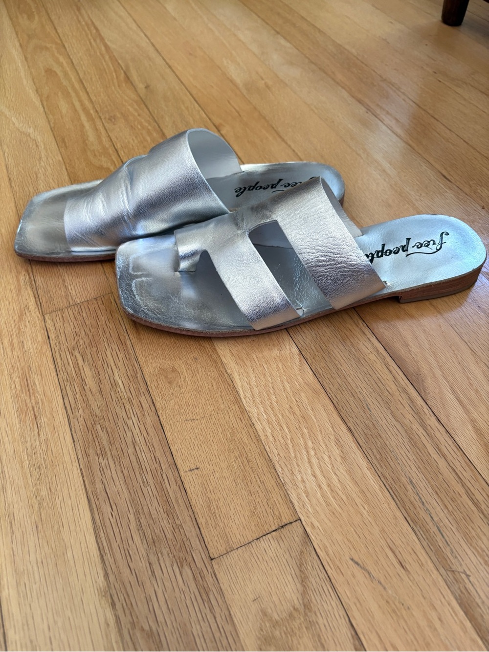 Free People Metallic Silver Slide Sandals